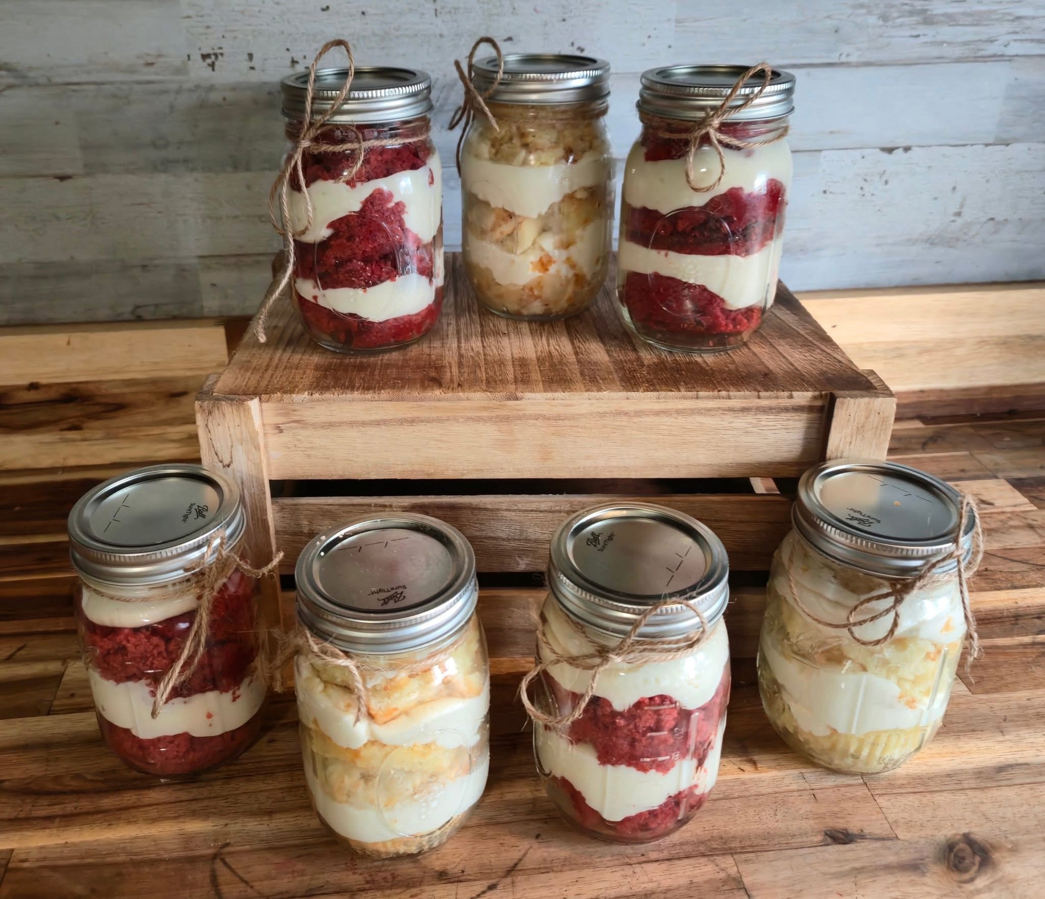 Layered cake jars in mason jars
